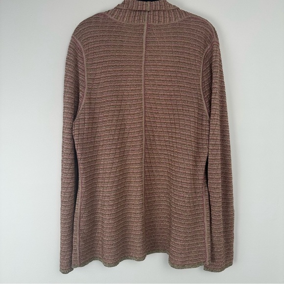Sigrid Olsen Open Cardigan Size Large Micro Striped Metallic Pink Green - Picture 2 of 7